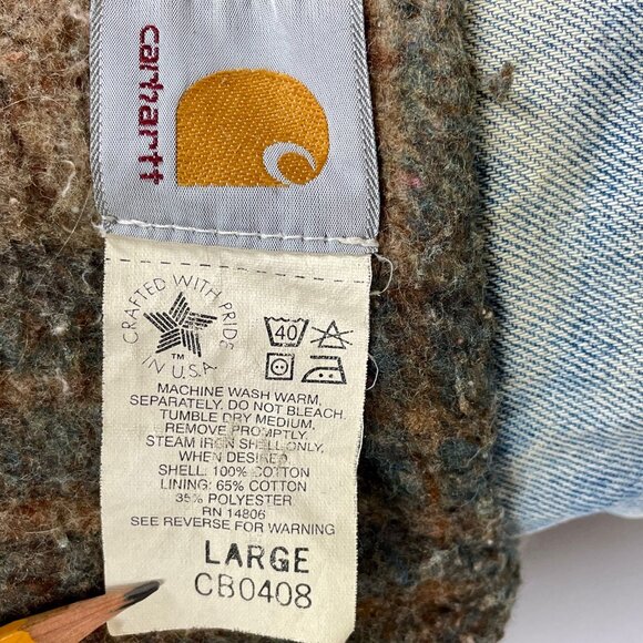 Vtg Carhartt CB0408 Blanket Lined Denim Chore Jacket Sz L Distressed Farmcore - Picture 11 of 12